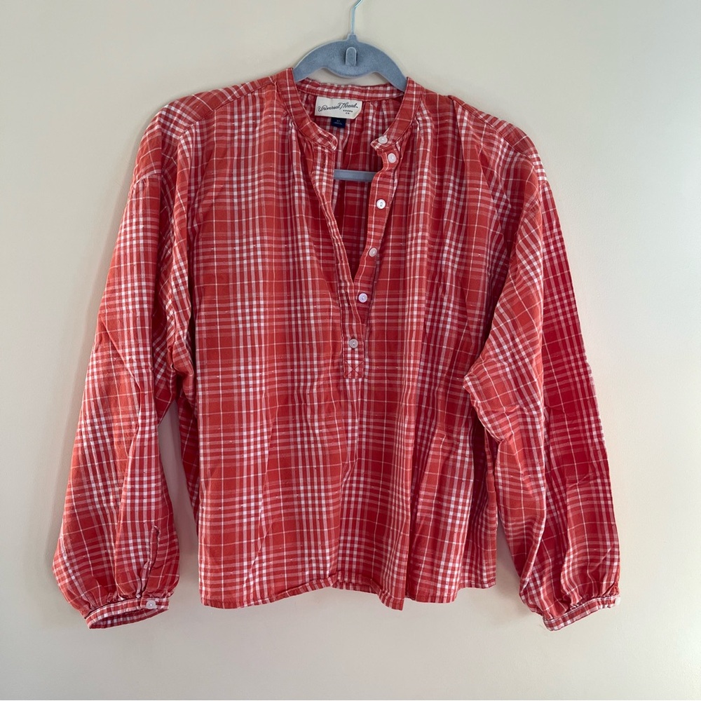 Universal Thread Burnt Orange and White Plaid Top